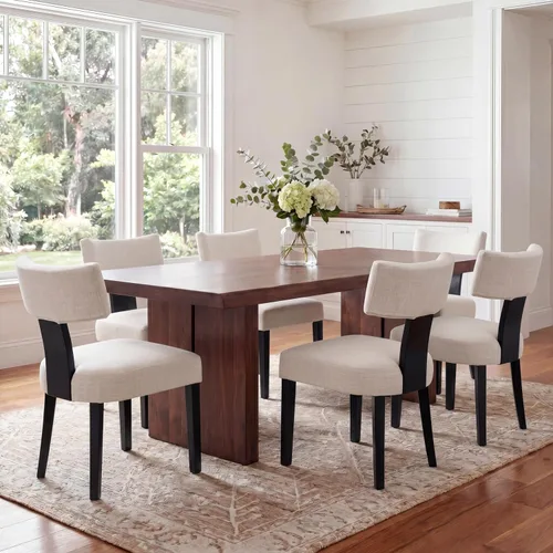 Miniatura 12 de VESCASA Juego de 2 sillas de comedor modernas de mediados de siglo, sillas de comedor tapizadas de lino con respaldo curvado ergonómico, patas