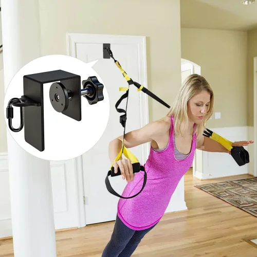 Miniatura 2 de SELEWARE Anclaje de puerta para bandas de resistencia, gimnasio en casa, entrenamiento, accesorio de montaje en puerta para correas de peso A. Negro