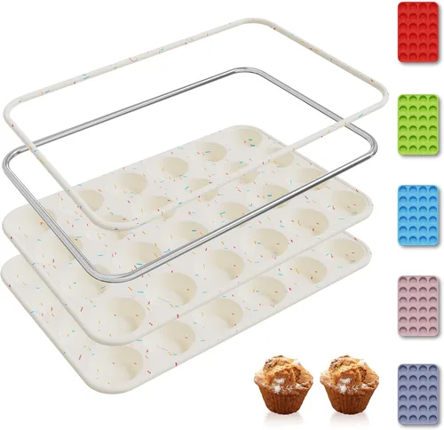 Miniatura 14 de 2 Pack 6 Tazas Molde de Silicona Mini para Magdalenas con Marco Reforzado de Metal Moldes de Silicona para Cupcakes y Pasteles Bandejas para Hornear