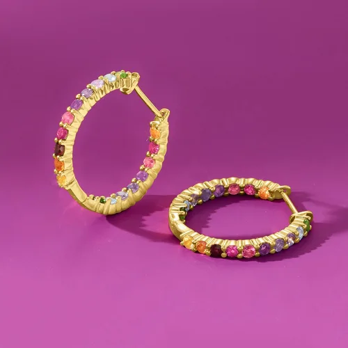 Miniatura 4 de Ross-Simons Gemstone Hoop Earrings in Sterling Silver