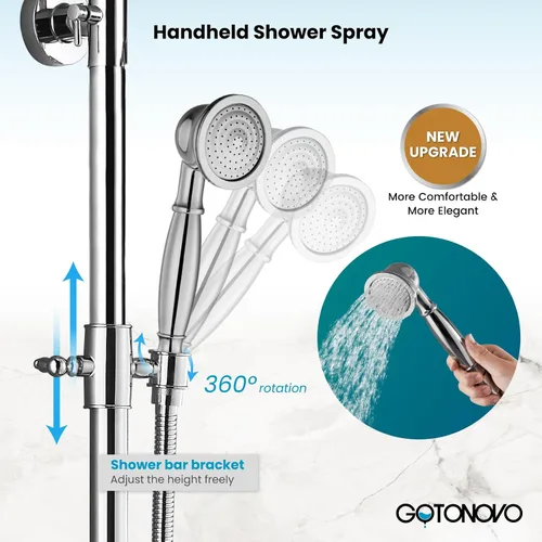 Miniatura 5 de gotonovo Juego de llave de ducha expuesta para baño, accesorio de ducha con cabezal de ducha de lluvia de 8 pulgadas, ducha de mano, mango cruzado