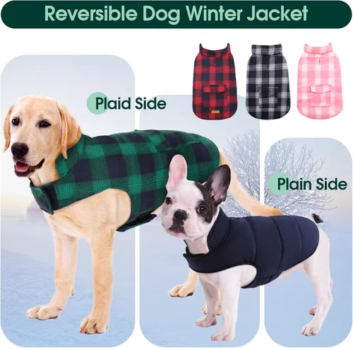 Miniatura 4 de Kuoser - Abrigo de invierno para perro, chaqueta reversible, abrigo cálido de estilo británico, de clima frío, ropa resistente al viento, chaleco