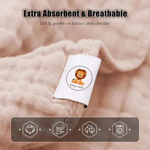 Miniatura 9 de Sunny zzzZZ Toallas de baño de muselina con capucha para bebé, paquete de 3 toallas 100% algodón suaves de baja saturación pastel, incluyendo blanco