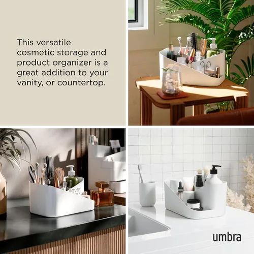 Miniatura 4 de Umbra Glam Organizador de cosméticos, contenedor de almacenamiento versátil con inserto extraíble para baño, oficina y más, color blanco