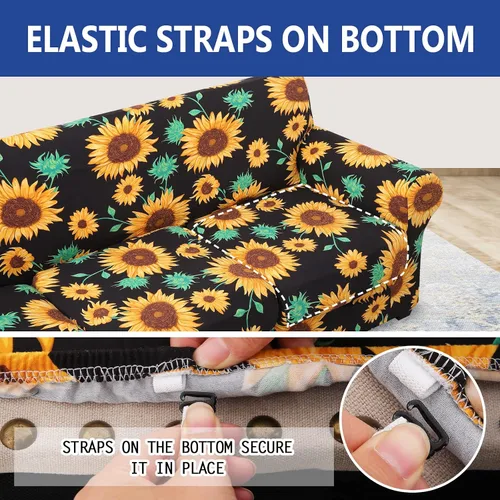 Miniatura 5 de hyha Fundas para sofá, fundas para silla/sofá, diseño floral, elásticas, estampadas, 2 piezas, funda para sillón, funda de cojín separada para sofá