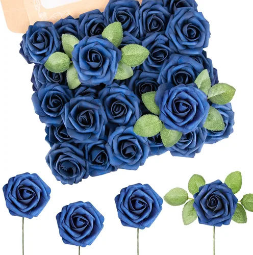 Miniatura 35 de MACTING 30 Rosas Artificiales Blancas Flores Falsas con Tallo Rosas de Espuma de Tacto Real para DIY Arreglos de Ramo de Boda Centros de Mesa White-1