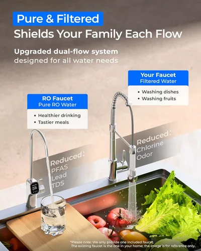 Miniatura 3 de Waterdrop X8-PRO - Filtro de agua de ósmosis inversa de doble flujo, Certificado NSF/ANSI 42 & 58 & 372, Sistema de ósmosis inversa sin tanque