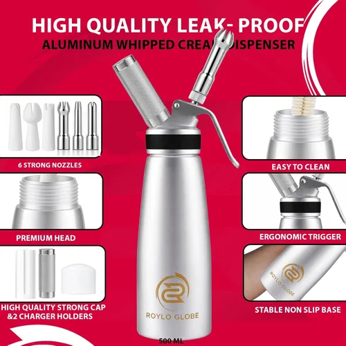 Miniatura 3 de Dispensador profesional de crema batida – Máquina de crema batida de 16.9 fl oz con agarre de silicona – Dispensador de crema batida casero