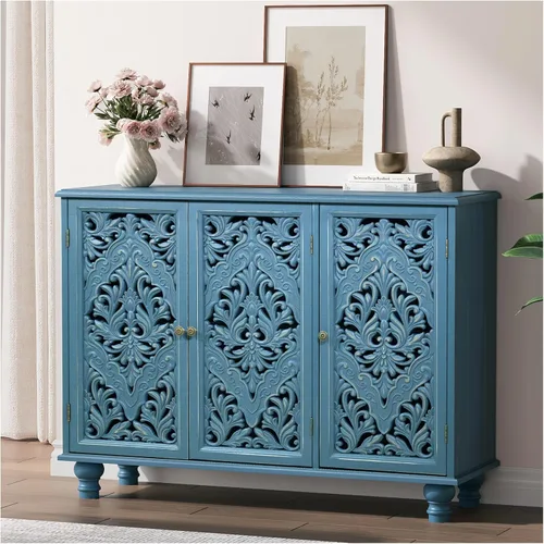 Miniatura 15 de Jiansu furni, Armario buffet de 63 pulgadas con puertas de vidrio arqueadas, moderna credenza de cocina negra con almacenamiento, mesa de consola