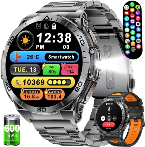 LIGE Reloj inteligente militar para hombre, AMOLED de 1.6 pulgadas, resistente reloj inteligente con batería de 600 mAh, frecuencia cardíaca,