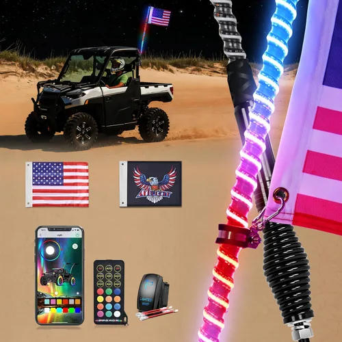 Miniatura 21 de Nilight 2 luces LED RGB en espiral de 3 pies con base de resorte, luz de persecución RF, control remoto, látigos de antena iluminados para Can-Am