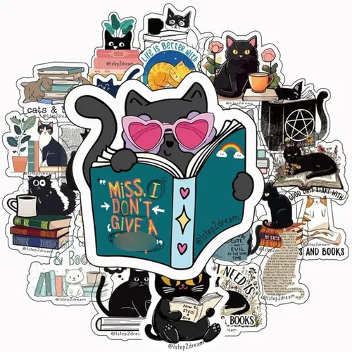 Miniatura 13 de 110 calcomanías holográficas de gato negro, divertidas y lindas calcomanías de vinilo de gato vacío, calcomanías impermeables con brillo de arcoíris