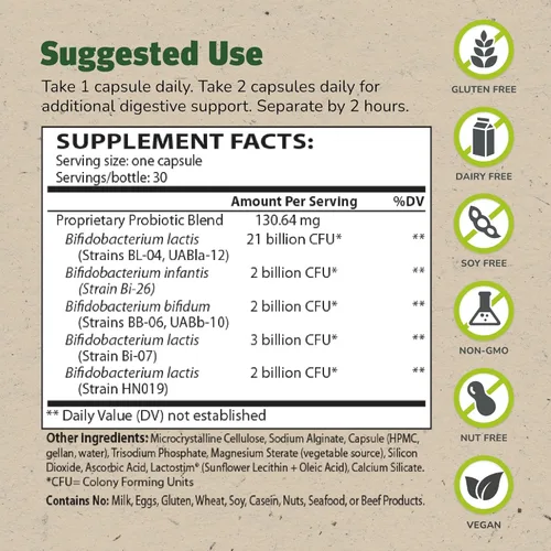 Miniatura 2 de Master Supplements TruBifido - 30 cápsulas - Potente probiótico para la salud y la energía del colon - Refuerzo inmunológico, apoya la regularidad