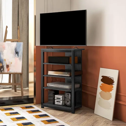 Miniatura 7 de HOMCOM Soporte multimedia con estante de audio de 4 niveles, estante de esquina para medios AV con gestión de cables para reproductores de DVD, Negro