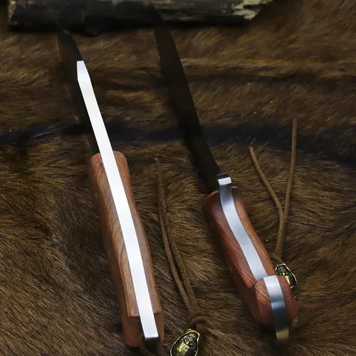 Miniatura 4 de BA-KOR (Survivor III) Cuchillo fijo de 35.5CM (14.2") de acero DC53 con tanga completa de 10mm engrosada + funda de cuero y encendido de cerio