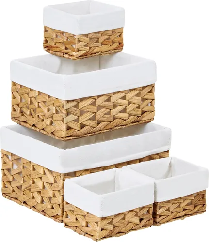 Miniatura 13 de Vagusicc Cesta de almacenamiento de mimbre, cesta de cuerda de papel tejida a mano, cesta rectangular pequeña para organizar, contenedor de Beige