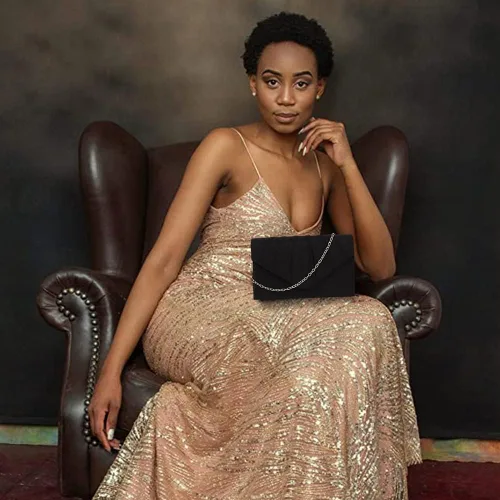 Miniatura 3 de BBjinronjy Bolso de mano para mujer, bolso de noche para mujer, bolso de noche con cadena desmontable para boda, graduación, gamuza sintética