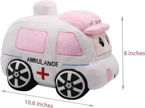 Miniatura 6 de Juguete de Carro de Ambulancia de Peluche Suave Camión Blanco Súper Lindo Peluche Excelentes Regalos para Niños o Fiesta de Cumpleaños 10.6 Pulgadas