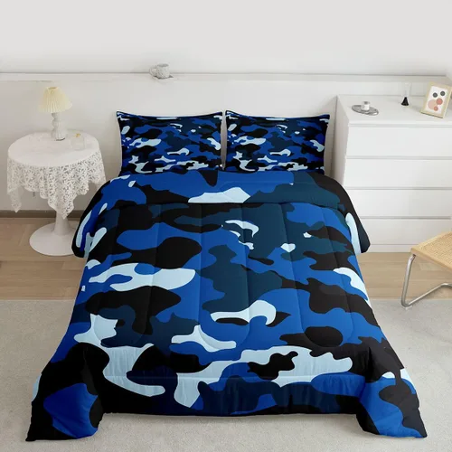 Miniatura 14 de Feelyou Juego de edredón de camuflaje de avión para niños, juego de ropa de cama con decoración de avión de camuflaje para adolescentes y niños