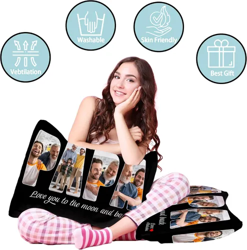 Miniatura 5 de Foto personalizada con fundas de almohada de texto, almohadas personalizadas para abuelo, funda de almohada decorativa personalizada para sofá