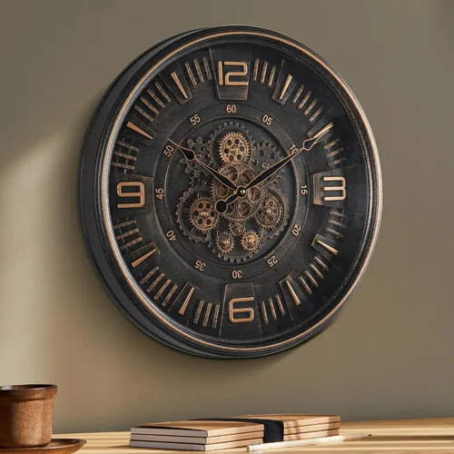 Reloj de pared grande de 20 pulgadas con engranajes móviles reales para sala de estar, funciona con pilas, reloj de pared decorativo, vintage, reloj