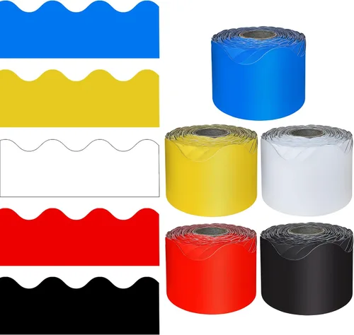 Carson Dellosa - Bordes de tablón de anuncios elementales, 325 pies, color azul primario, amarillo, rojo, negro, blanco, colorido para aula,