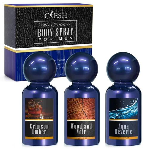Aerosol corporal para hombres, niebla de fragancia para hombres, juego de tamaño de viaje, paquete de 3, 60 ml / 2.1 onzas líquidas, Brasas Carmesí,