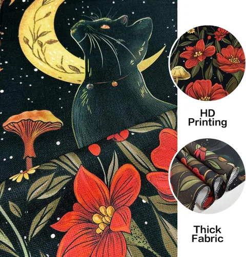 Miniatura 5 de ARTCREATOR Paquete de 2 tapices verticales góticos de decoración de pared oscura caprichosa, diseño de cuervo de gato negro, místico, luna bruja