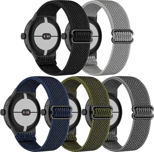 Miniatura 14 de Paquete de 5 correas elásticas de nailon compatibles con Google Pixel Watch 4, 3, 1.614 in, Google Pixel 2, Google Pixel 2, correas elásticas