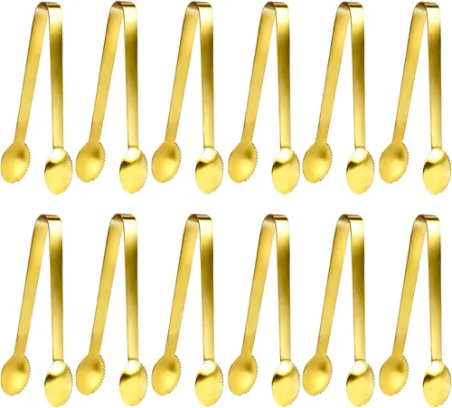 Miniatura 10 de JCREN 12 pinzas para servir, pequeños utensilios de servir para fiestas, catering, pinzas doradas, pinzas de acero inoxidable 304 de grado