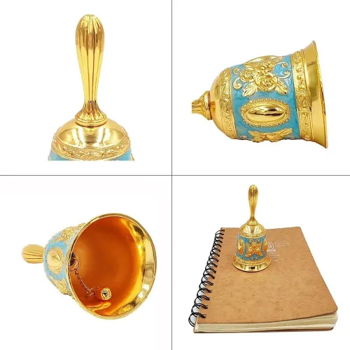 Miniatura 5 de Hourwof Campana de mano, campana de cena de metal, campanas decorativas de boda, campanas de servicio, campana de llamada, campana de Navidad, azul
