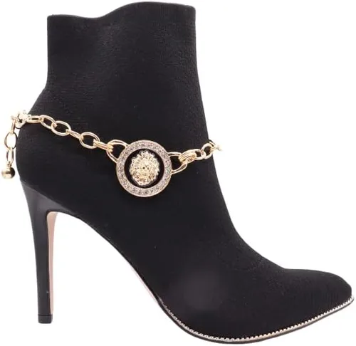 Miniatura 4 de Trendy Fashion Jewelry Cadena de bota occidental para mujer, pulsera de metal dorado, tobillera de tacón alto, moneda de león, medallón con dije