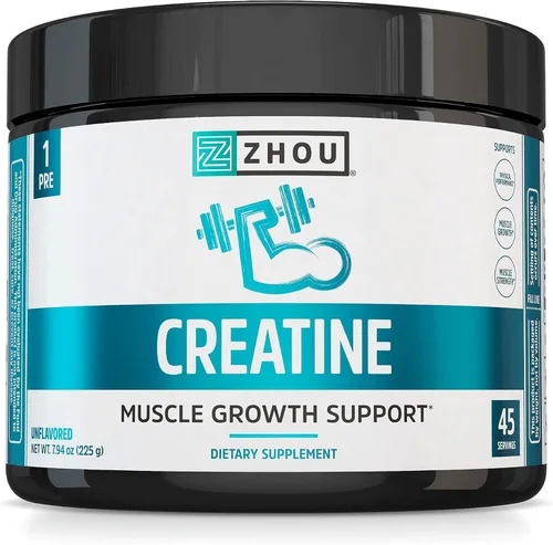 Zhou Creatina - Monohidrato de creatina en polvo para mujeres y hombres, puro, sin sabor, suplemento vegano de fuerza muscular para tu estilo de