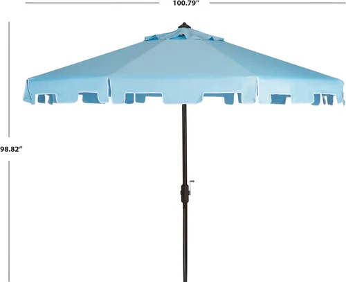 Miniatura 3 de SAFAVIEH Zimmerman - Sombrilla de patio con manivela de 9 pies para exteriores, toldo azul y blanco bebé, poste de aluminio marrón, cenefa