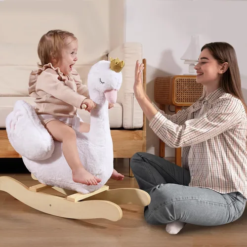 Miniatura 4 de labebe Caballo mecedor de cisne blanco para niños, animal de peluche en madera para niños de 6 meses, para niños y niñas/guardería, regalo de Cisne