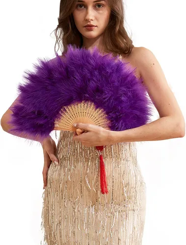 Miniatura 13 de Happy Feather Abanico de mano con plumas de marabú, estilo vintage de los años 1920, para disfraz y baile - Azul Ácido