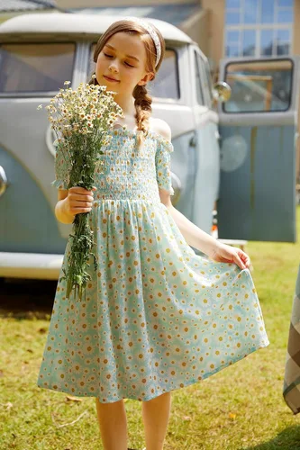 Miniatura 2 de Arshiner Vestido casual de verano sin mangas floral para niñas