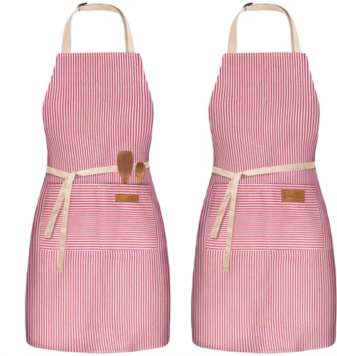 Miniatura 19 de BeLuyi - Paquete de 2 delantales ajustables con peto, delantales de chef para cocina, restaurante, con 2 bolsillos, delantales para mujeres