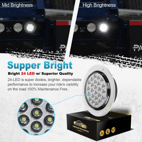 Miniatura 4 de Partsam 2pcs 4" redondo blanco 24 LED camión remolque luz marcha marcha marcha atrás luz + cromo/alambre
