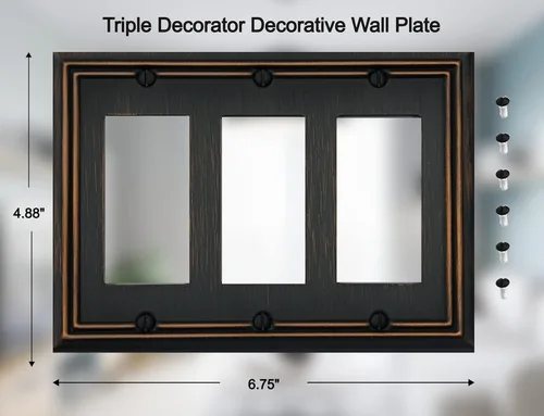 Miniatura 2 de OKAWYC Cubierta de Interruptor de Luz Decorativa Triple Adler Placa de Pared de Metal, Paquete de 2 Bronce Envejecido 3 Gang Triple Rocker