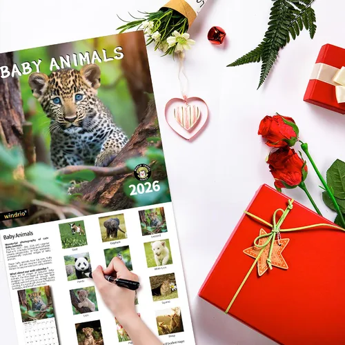 Miniatura 6 de Calendario de Pared 2026, Calendario 2026, Noviembre 2025 - Diciembre 2026, Calendario de Pared de Animales Bebés, 12" x 24" Abierto, Meses