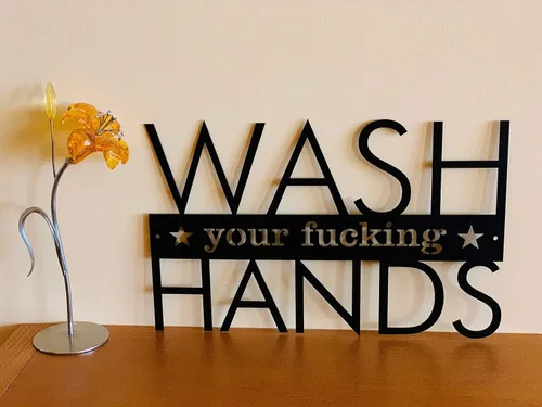 Miniatura 2 de Divertido letrero de metal para pared de baño, con texto en inglés "Wash Your Hands", para inauguración de la casa, colgador de puerta colgante