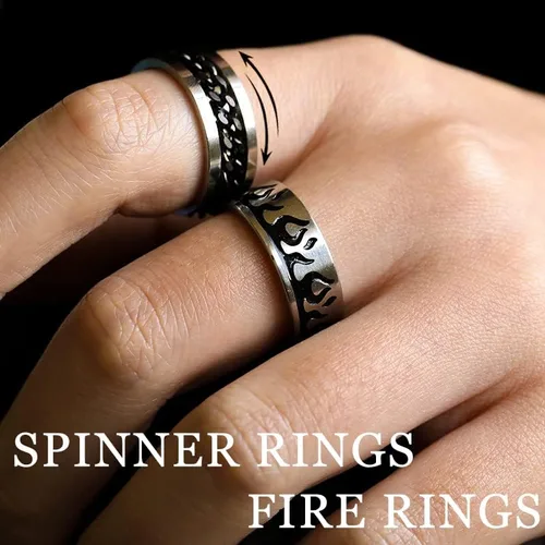 Miniatura 2 de Anillos antiestrés de acero inoxidable para hombres, anillos plateados para ansiedad para mujeres, juego de anillos giratorios geniales, paquete