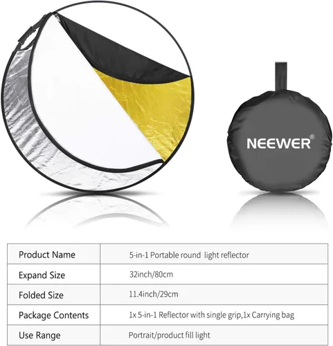 Miniatura 8 de Neewer Reflector de luz portátil redondo 5 en 1 de 32 pulgadas/31.5 in, multidisco plegable con un solo agarre y bolsa para iluminación