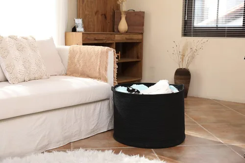 Miniatura 6 de Cesta grande de cuerda de algodón de tamaño máximo de 24 x 24 x 17 pulgadas, cesta de almacenamiento extragrande, cesta de lavandería tejida