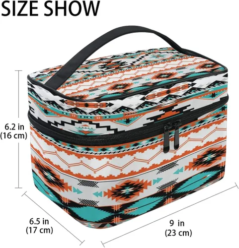 Miniatura 2 de AUUXVA Bolsa de cosméticos de viaje, bolsa de maquillaje étnica geométrica Chevron azteca, organizador grande, bolsa de aseo portátil, bolsa