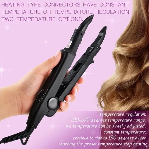 Miniatura 4 de Zhehao Herramienta de extensiones de cabello, cabeza C, punta en U, varilla de conector de hierro con 2 bolsas de queratina pegamento granulado Negro