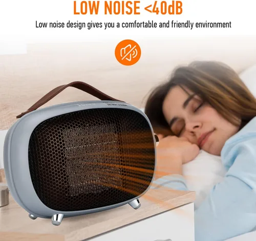 Miniatura 6 de Calentador de Espacio, Mini Calentador de Espacio Eléctrico Teioe 800W/400W, Pequeño Calentador de Cerámica PTC con Protección contra Vuelco y Gris