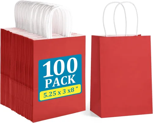 Miniatura 9 de BagDream Bolsas de regalo negras de 5.25 x 3 x 8 pulgadas, pequeñas bolsas de papel kraft con asas, paquete de 100 unidades para Halloween