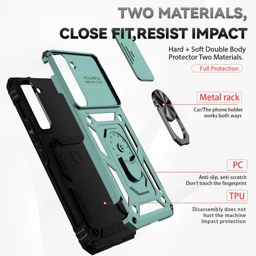 Miniatura 8 de Funda para Samsung Galaxy S22 con cubierta para lente de cámara y protector de pantalla, doble capa de grado militar probada contra caídas, soporte
